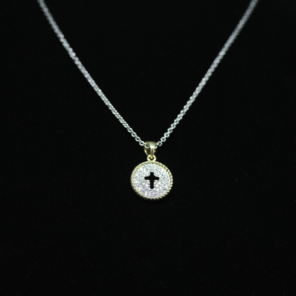 14KT Gold Dipped Two Tone CZ Pave Necklace - Picture 5 of 6